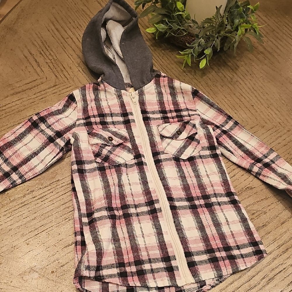 Shyanne Pink Plaid Zip Up with Hood Jacket XS